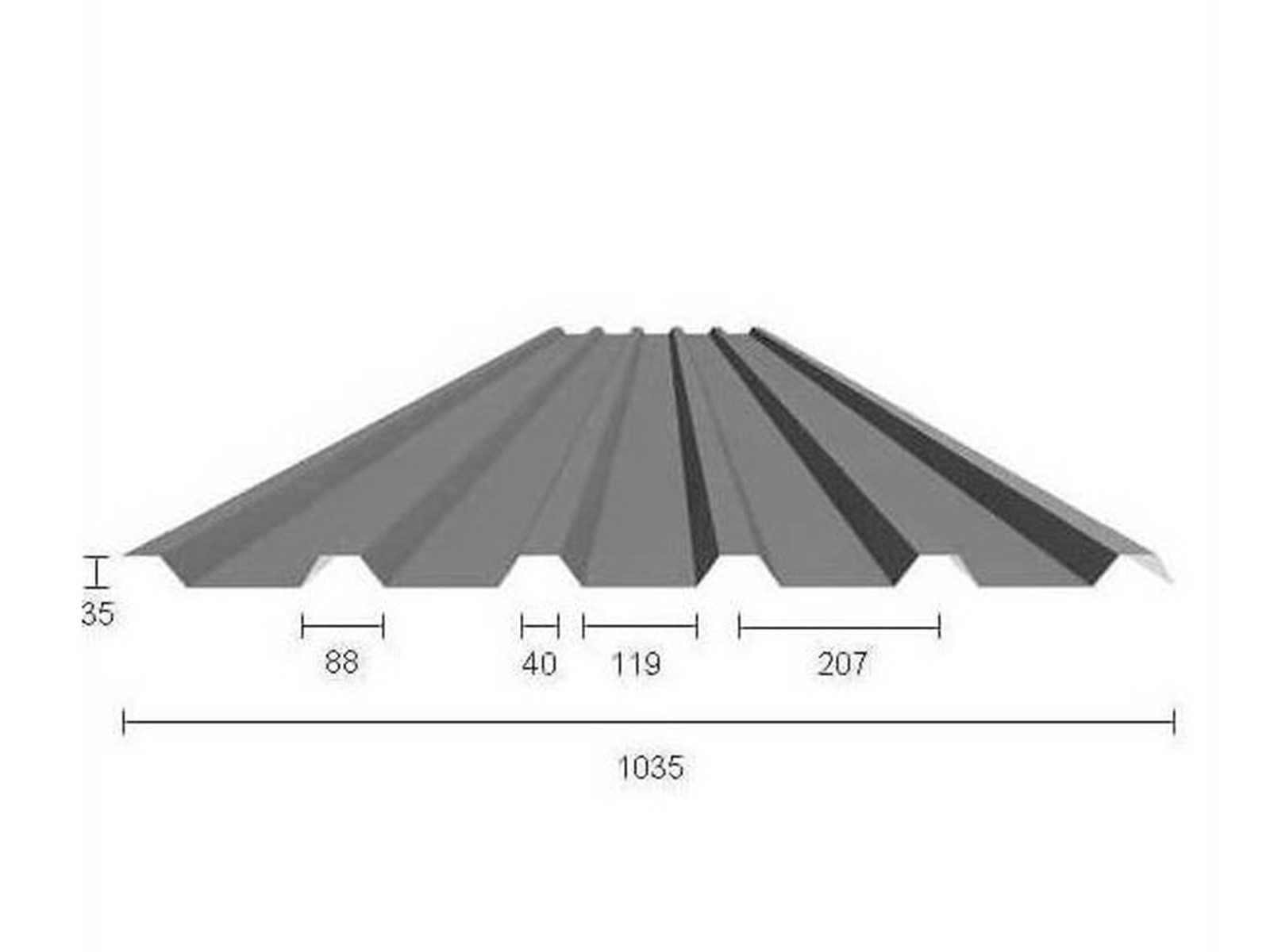 Polycarbonaat trapezium lichtplaat, 35/1035, enkelwandig, 1.0mm, helder (Op lengtemaat)