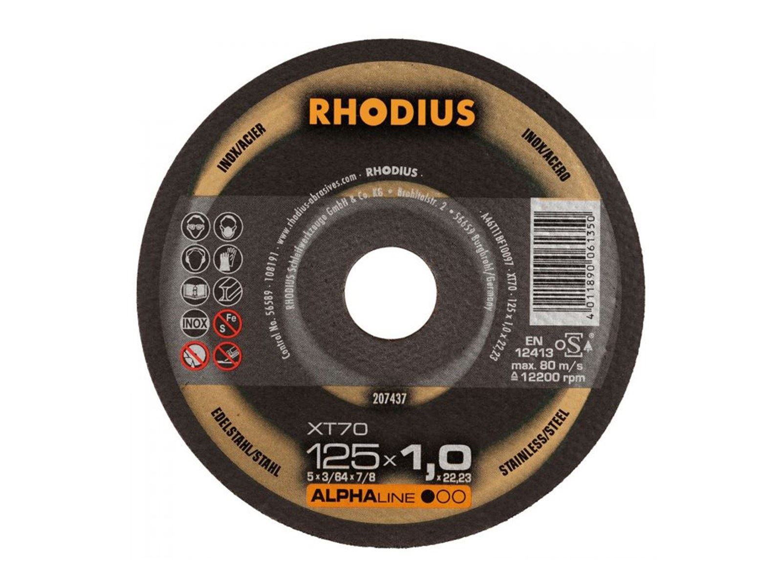 Rhodius doorslijpschijf, XT70, staal, 125x1.0x22.23 (10 stuks)