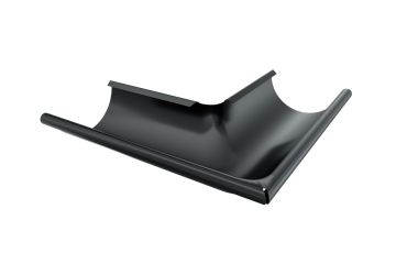 Verzinkt stalen buitenhoek, 90°, tbv. goot type 125/88mm Zwart (±RAL 9005)