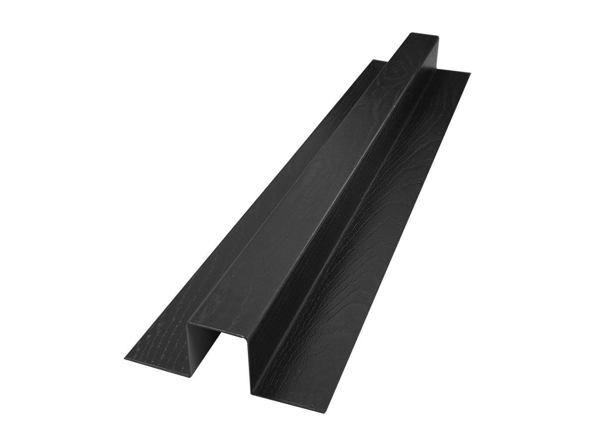 Koppelstuk tbv. stalen rabat, 38x35x32x35x38, Houtnerf, Zwart Mat (±9005), 3000mm